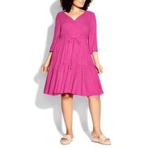 LORALETTE 30/32W Fuchsia Endless Sun Plain w/ Pockets Midi Dress W99.10